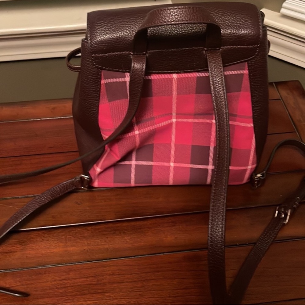 Kate Spade “Leila” Brown Leather & Pink Plaid Backpack, Lk New - Picture 13 of 13